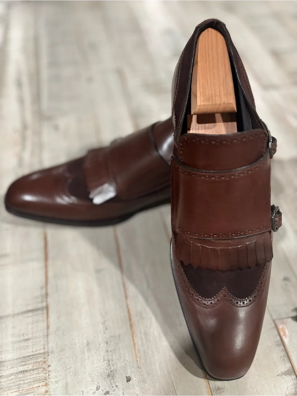 Mezlan Brown Leather Double Monk Fringe Dress Shoes. Classic and beautiful.